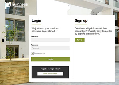Login page for MyGuinness account