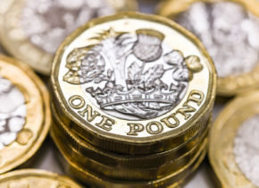 Close up of British pound coins.