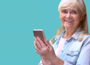 Older woman holding smartphone
